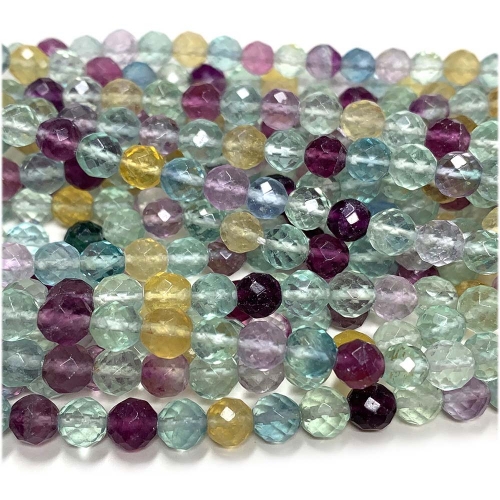 Genuine Natural AAA High Quality Multi Color Clear Blue Green Yellow Purple Fluorite Semi-precious stones Faceted Round Beads  15.5" 08114