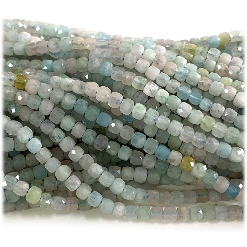 15.5 " Veemake Natural Stone Real Genuine High Quality Blue Aquamarine Morganite Irregular Cube Faceted Small Jewelry Beads 08274