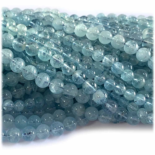 15.5" Veemake Natural Genuine Clear Blue Green Aquamarine Round Loose Gemstone Jewelry Beads  Necklaces Bracelets 08261