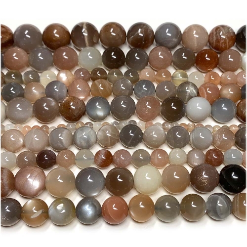 High Quality AAA Genuine Natural Multi-color Gray White Orange Moonstone Sunstone flash light Round Loose Gemstone Beads 08107