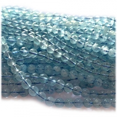 15.5" Veemake Natural Genuine Clear Blue Green Aquamarine Round Loose Gemstone Jewelry Beads  Necklaces Bracelets 08255
