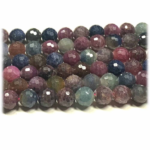 Natural Genuine Blue Yellow Red Pink Purple Sapphire Ruby Faceted Round Jewelry Loose Necklace or bracelet Beads 08250
