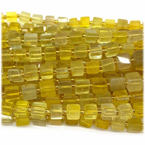 Real Natural Genuine Yellow Fluorite Free Form Cube Loose Jewerly Making Beads 08237