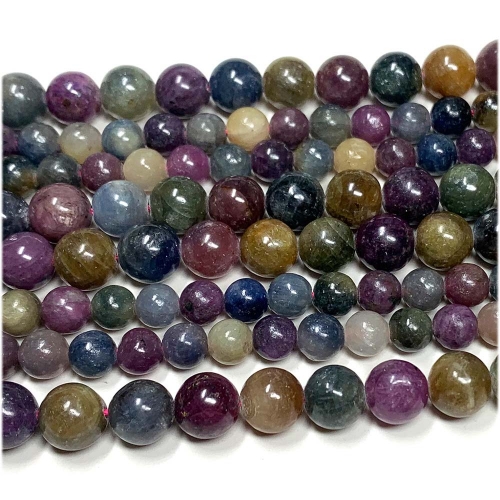Natural Genuine Blue Yellow Red Pink Purple Sapphire Ruby Round Jewelry Loose Necklace or bracelet Beads 08101
