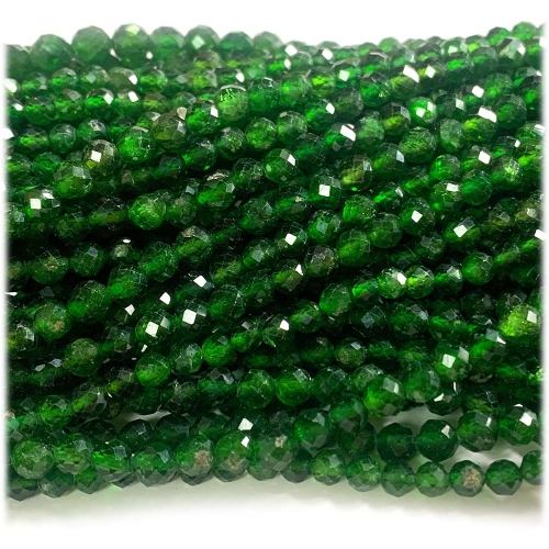 Veemake Natural Stone Real Genuine High Quality Dark Green Chrome Diopside Round Faceted Small Jewelry Beads 08269