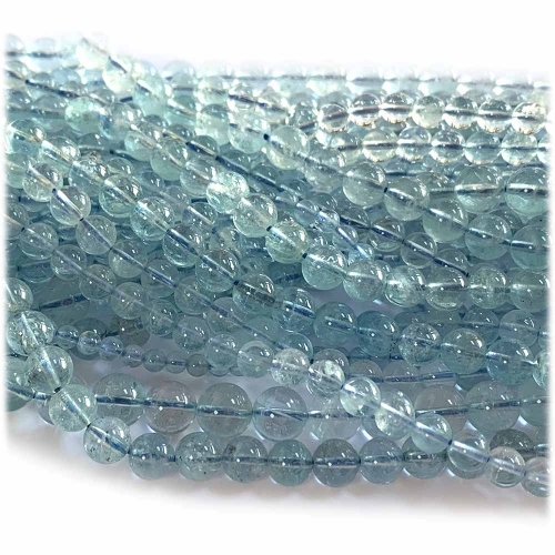 15.5" Veemake Natural Genuine Clear Blue Green Aquamarine Round Loose Gemstone Jewelry Beads  Necklaces Bracelets 08256