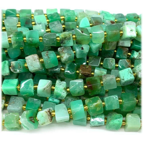 Real Natural Genuine Green Chrysoprase Free Form Cube Loose Jewerly Making Beads 08278