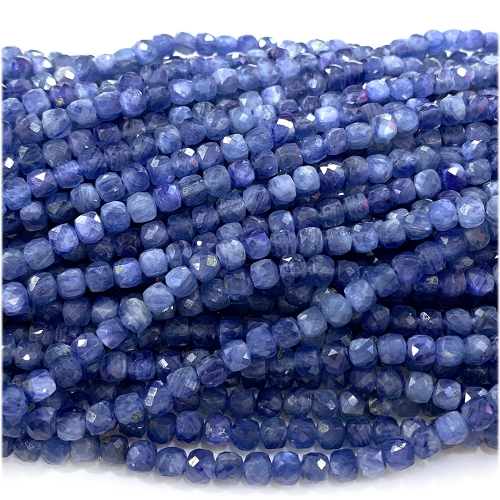 Veemake Natural Real Genuine Blue Kyanite Irregular Cube Faceted Small Jewelry Beads 07697